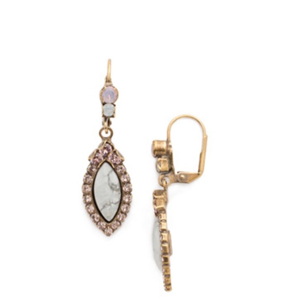 Sorrelli Howlite Stone with Pink Crystal Euro Wire Earrings-Boutique - Picture 4 of 4